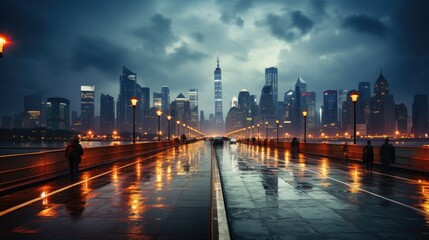 Obraz premium Abstract artistic urban landscape. Modern dystopian cityscape. New York City colorful streets. Aerial view.