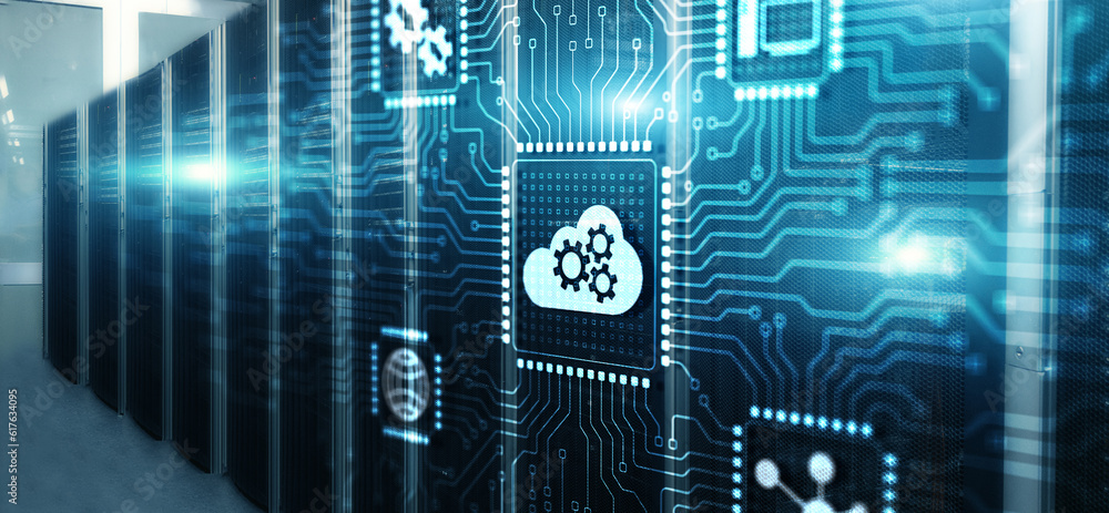 Aufkleber cloud computing concept. connect to cloud. 3d electronic circuit board chip