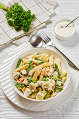 Creamy Chicken and Penne Pasta Casserole in bowl