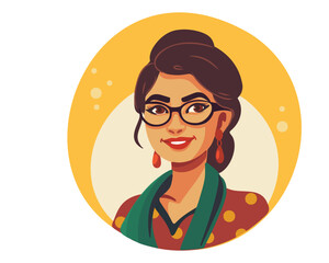 Portrait of a happy beautiful smiling Indian woman, flat vector illustration