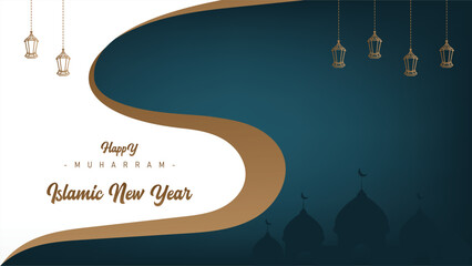 elegant design banner poster minimalist wallpaper Islamic hijri new year muharram