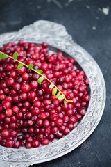 Sweet fragrant cranberries on a black background