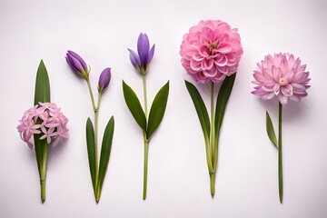 set pink flower with purple tips , some purple flower isolated on transparent background  