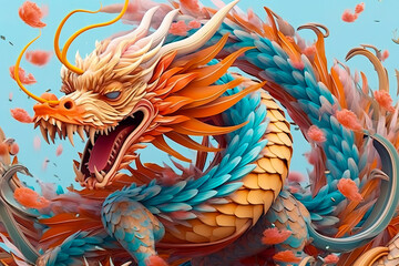 Colorful Chinese dragon in fantasy shape. Generative AI © ЮРИЙ ПОЗДНИКОВ