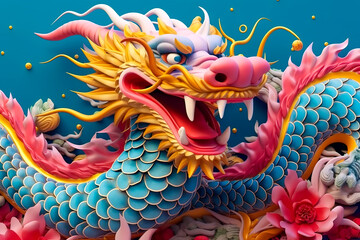 Fototapeta na wymiar Colorful Chinese dragon in fantasy shape. Generative AI