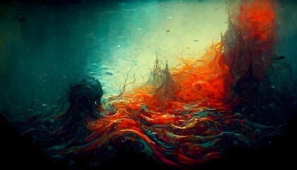 Fototapeta na wymiar abstractthe colorful entropic ink in the deep dark waterthe deep dark water 