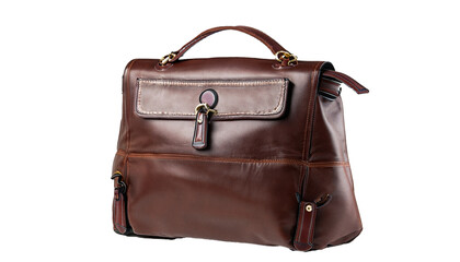 men's vintage leather bag for documents, on an isolated background