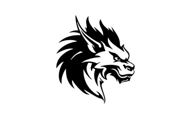Head of dragon shape isolated illustration with black and white style for template.