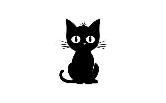 Cute cat shape isolated illustration with black and white style for template.
