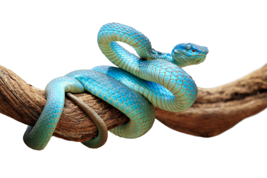 Blue viper snake closeup face, viper snake, blue insularis, Trimeresurus Insularis, animal closeup, viper snake with white background