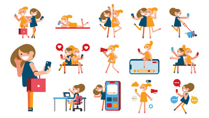 Modern social media problems, peculiarities and differences. Concept business illustrations.