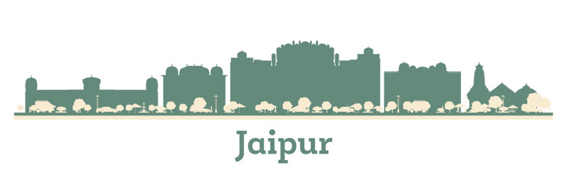 Abstract Jaipur India City Skyline with Color Buildings.