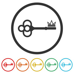  Crown old key logo. Set icons in color circle buttons