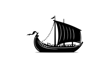 Viking boat shape isolated illustration with black and white style for template.