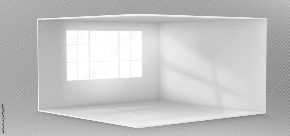 Aufkleber empty white room with window on wall and light vector background perspective view. 3d studio interio