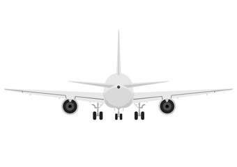 後ろ側から見た着陸しようとする飛行機