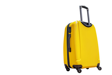 Yellow suitcase or yellow luggage for travel on a white background. isolated