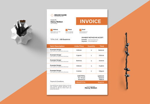 Invoice Layout with Orange Accent