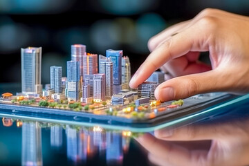 City project hologram on a smartphone in 3D. Generative AI