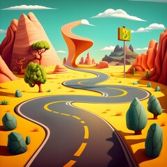 a cartoon road going from right to left 