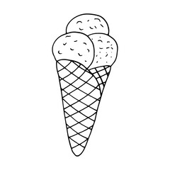 ice cream in a waffle cone hand drawn in doodle style. fast food sweets, refreshing