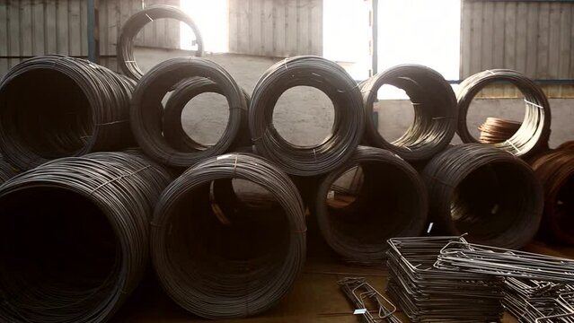 TMT bar roll in a warehouse.