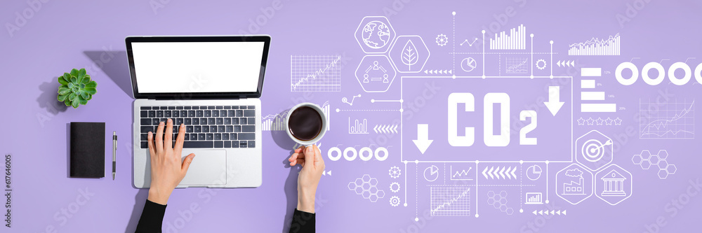 Aufkleber reduce co2 theme with person using a laptop computer
