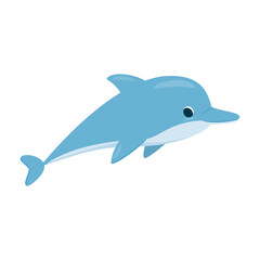 Cute sea dolphin on a white background. Vector illustration in cartoon style on a white background.
