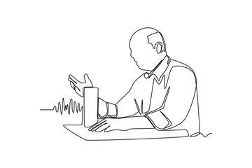 Single one line drawing Speech recognition device concept. Voiceover. Continuous line draw design graphic vector illustration.