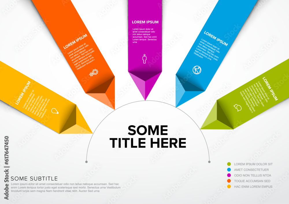 Aufkleber vector multipurpose infographic template with five stripes and triangle arrows elements