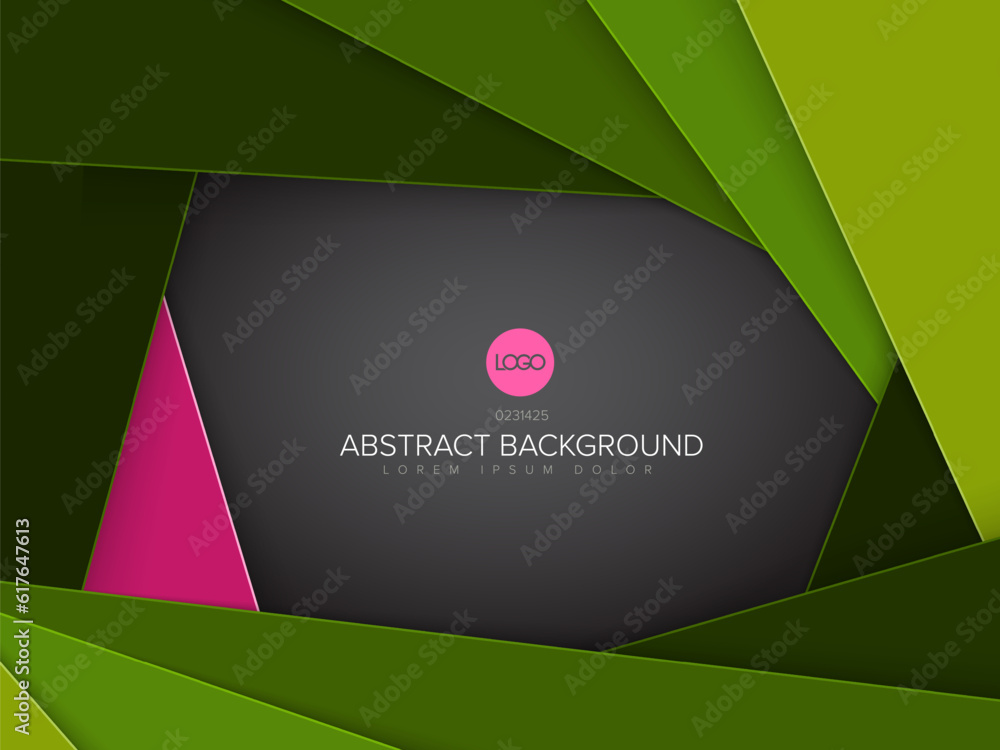 Poster abstract background made from green and pink material color paper blocks with place for your text