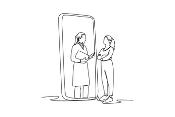 Continuous one line drawing Online doctor and telemedicine. Single line draw design vector graphic illustration.
