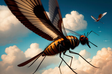 Mosquito against the sky. Generative AI.