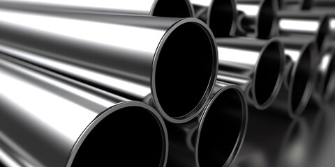 Stainless steel pipes, illustration for product presentation template, copy space background. 