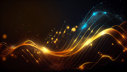 Abstract futuristic background with gold blue glowing neon fluid waves techno sound sharp Data transfer concept Fantastic wallpaper Abstract background Ai generated image