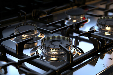 New modern shining metal gas cooker close up,generative.ai