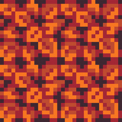 Leaves brown color grass pattern, tile for video game. Fabric textures pixel art style abstract seamless pattern texture pixel art background. Knitted design. Isolated vector 8-bit illustration.