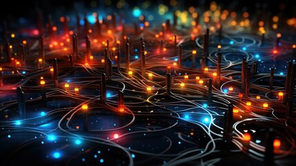 An image of a combination of intricate patterns and colorful lines in an abstract design. These patterns represent data flow and digital connections. Created with Generative AI