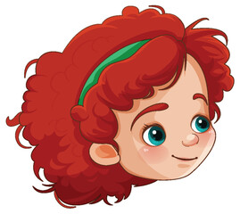 Red-Haired Cute Girl Face Vector