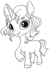 Coloring Page Outline of Cute Unicorn