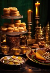 Indian sweet snacks including pastries with donuts, cookies and cakes. Generative Ai