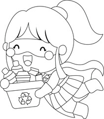 a vector of a girl superhero of earth in black and white coloring
