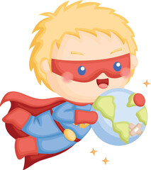 a vector of a boy superhero of earth