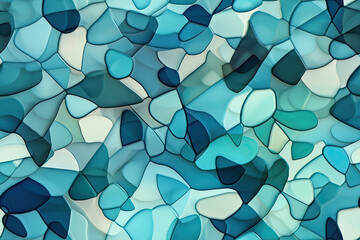 Fototapeta na wymiar Seamless blue mosaic texture. Watercolor geometric pattern. Stained glass effect. Generative AI illustration