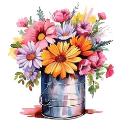 Flower In Bucket Watercolor Sublimation Clipart