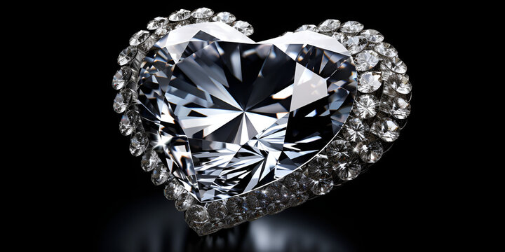 3d rendering heart shape diamond Wedding Brooch ai generative