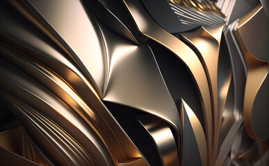 Abstract metallic background with waves and lighting effects, Generative AI