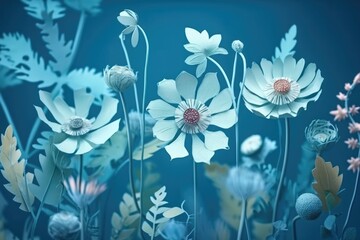 Fototapeta na wymiar flowers against a blue background. Generative ai