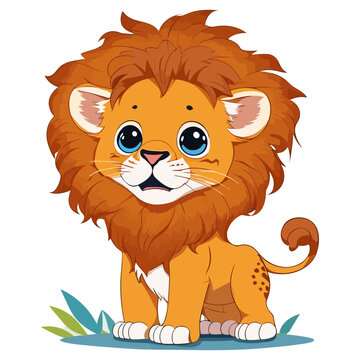 Cute Lion Cartoon On White Background