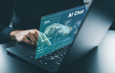 Ai chat is bot to smart and Hitech to communicate with human. Ai connection to global cyber network to chat concept. new technology in future can support all businesses to online in cyberspace